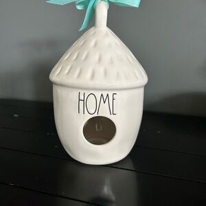 Rae Dunn Cream Birdhouse with Blue Ribbon